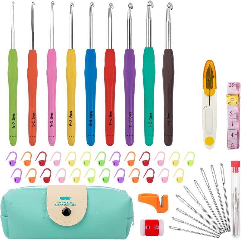 MECHEER Crochet Hooks 9 Sizes Crochet Hook Set, 49 Pack Yarn Crochet Kit for Beginners, Knitting Needles with Ergonomic Handles for Arthritic Hands, Crochet Needle Kit with Blue Case for Crocheters - Image 1